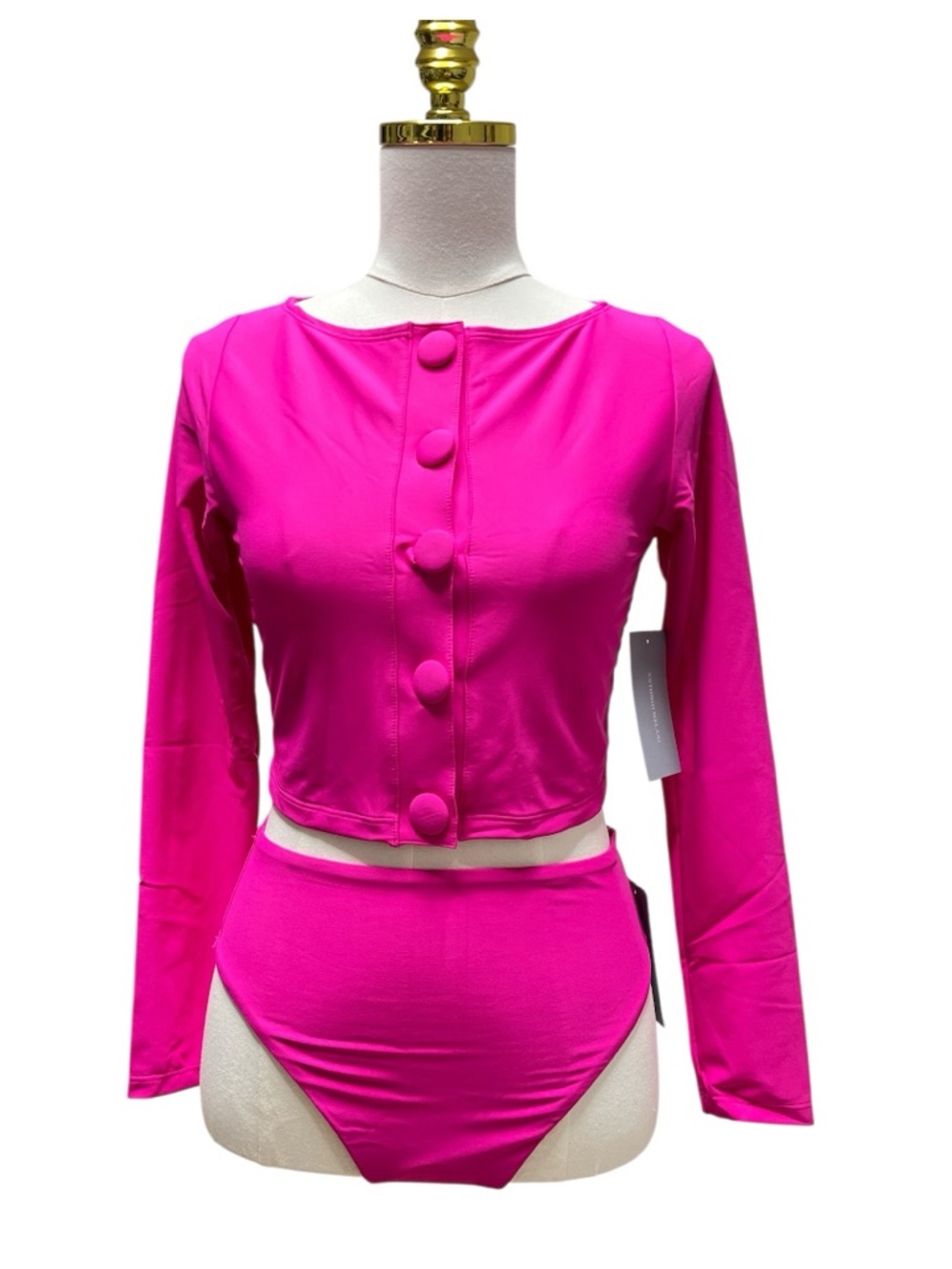Antonio Melani Hot Pink Button-Front Crop Top & High-Waist Bottoms Swim Set Sz S